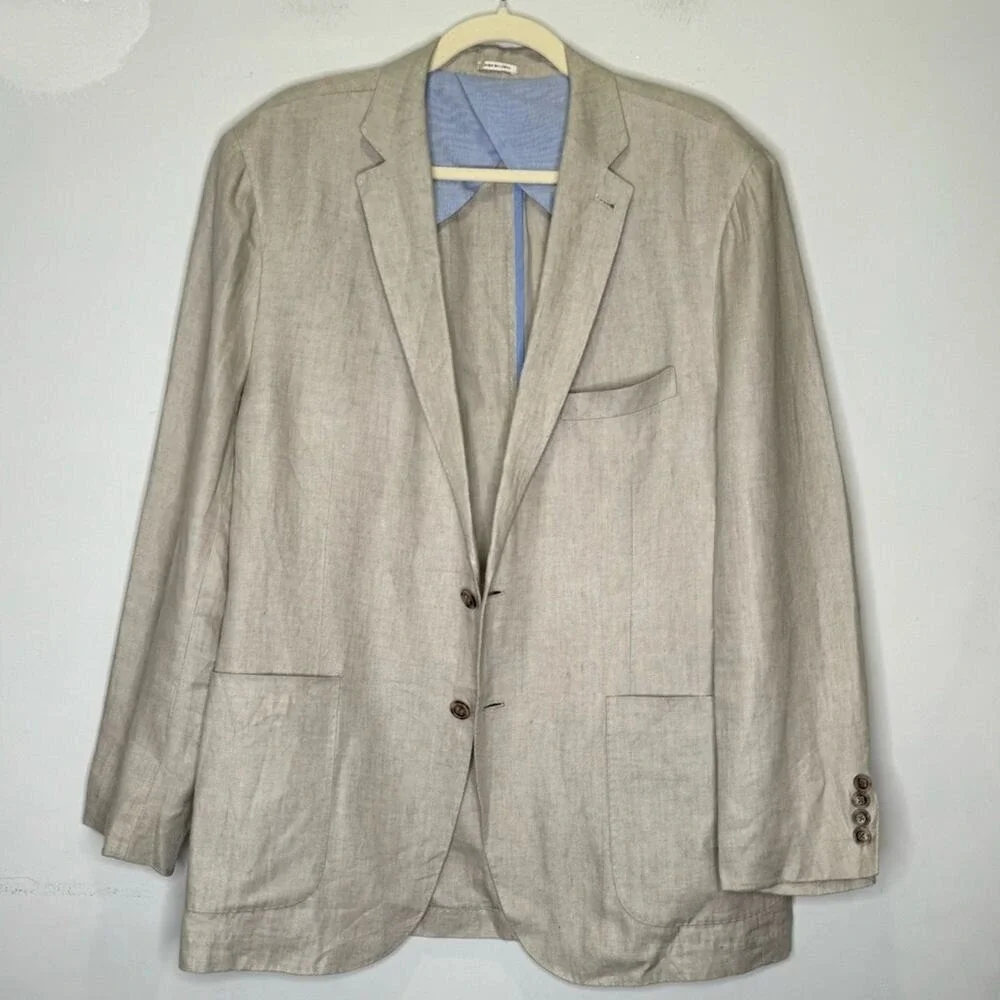 Peter Millar 100% Linen Summer Two Button Blazer‎ Suit Jacket Beige XL